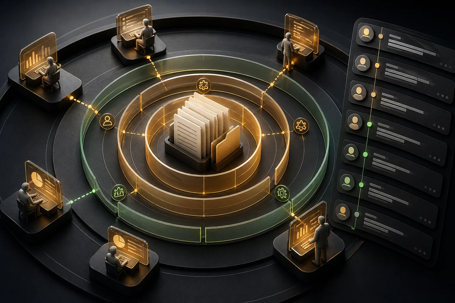 Layered permission zones protecting business records while preserving a visible audit trail