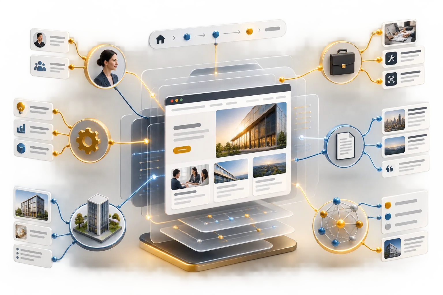 Semantic layers connecting a person services projects articles and breadcrumbs around a webpage